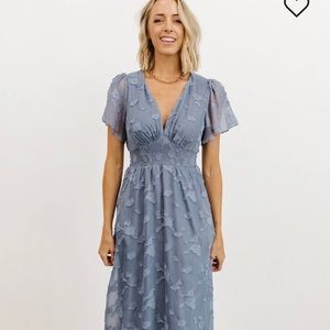 NWT- Baltic Born, June Blue Smocked Midi Dress. Size Medium.